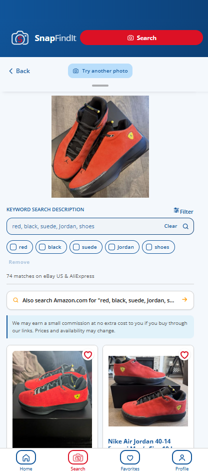 SnapFindIt search results showing matching products